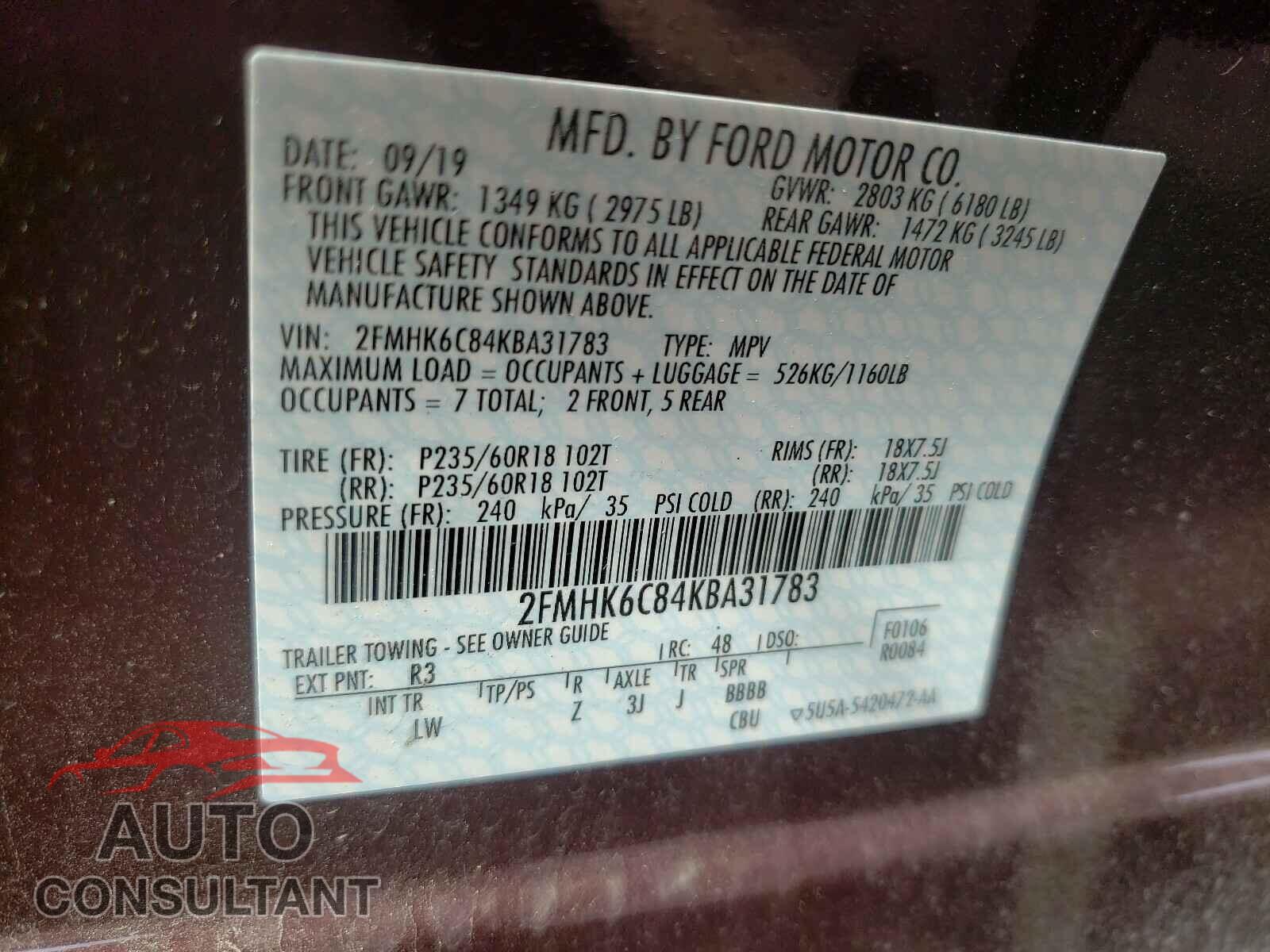 FORD FLEX 2019 - 2FMHK6C84KBA31783