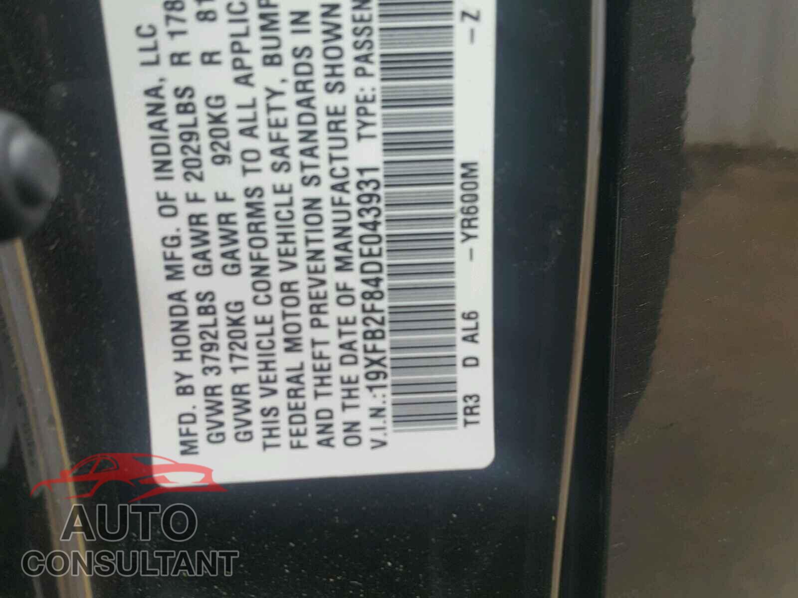 HONDA CIVIC 2013 - 19XFB2F84DE043931