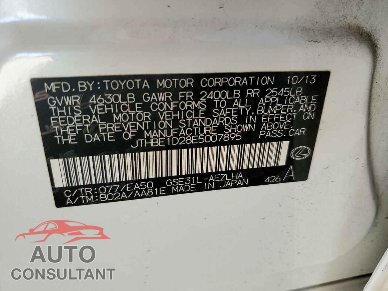 LEXUS IS 2014 - JTHBE1D28E5007895