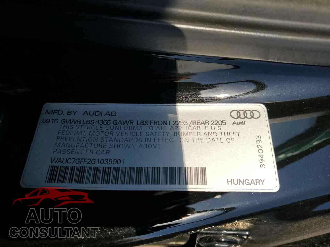 AUDI A3 2016 - WAUC7GFF2G1039901