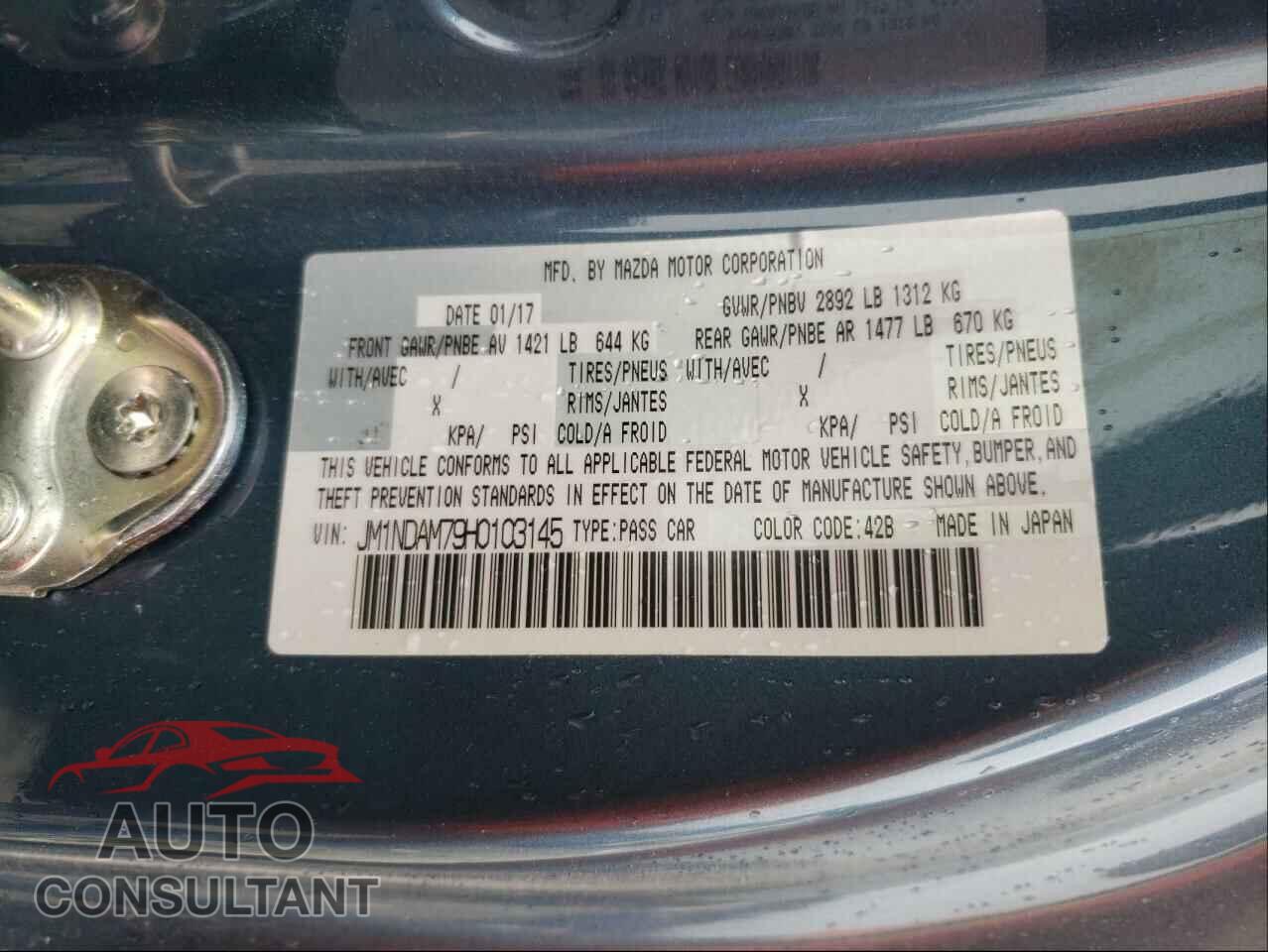 MAZDA MX5 2017 - JM1NDAM79H0103145
