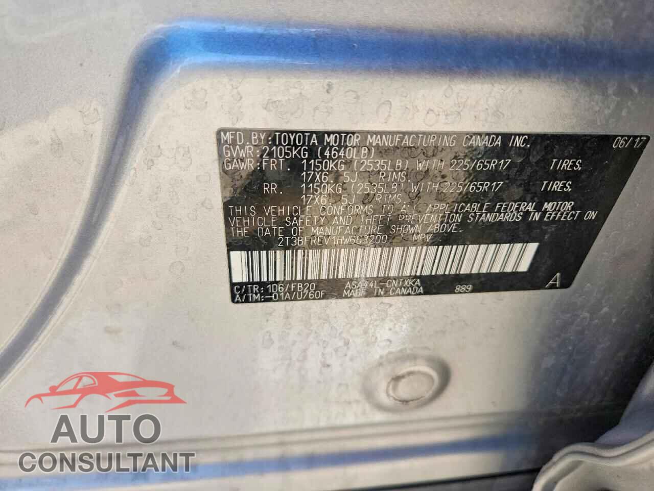TOYOTA RAV4 2017 - 2T3BFREV1HW663200