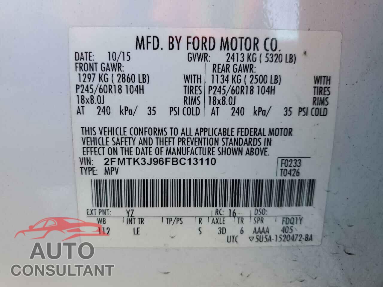 FORD EDGE 2015 - 2FMTK3J96FBC13110