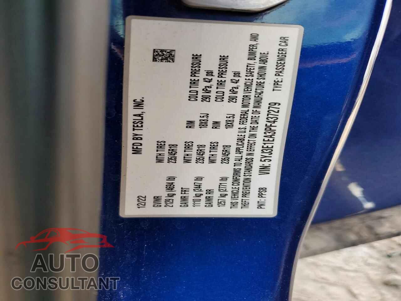 TESLA MODEL 3 2023 - 5YJ3E1EA3PF437279