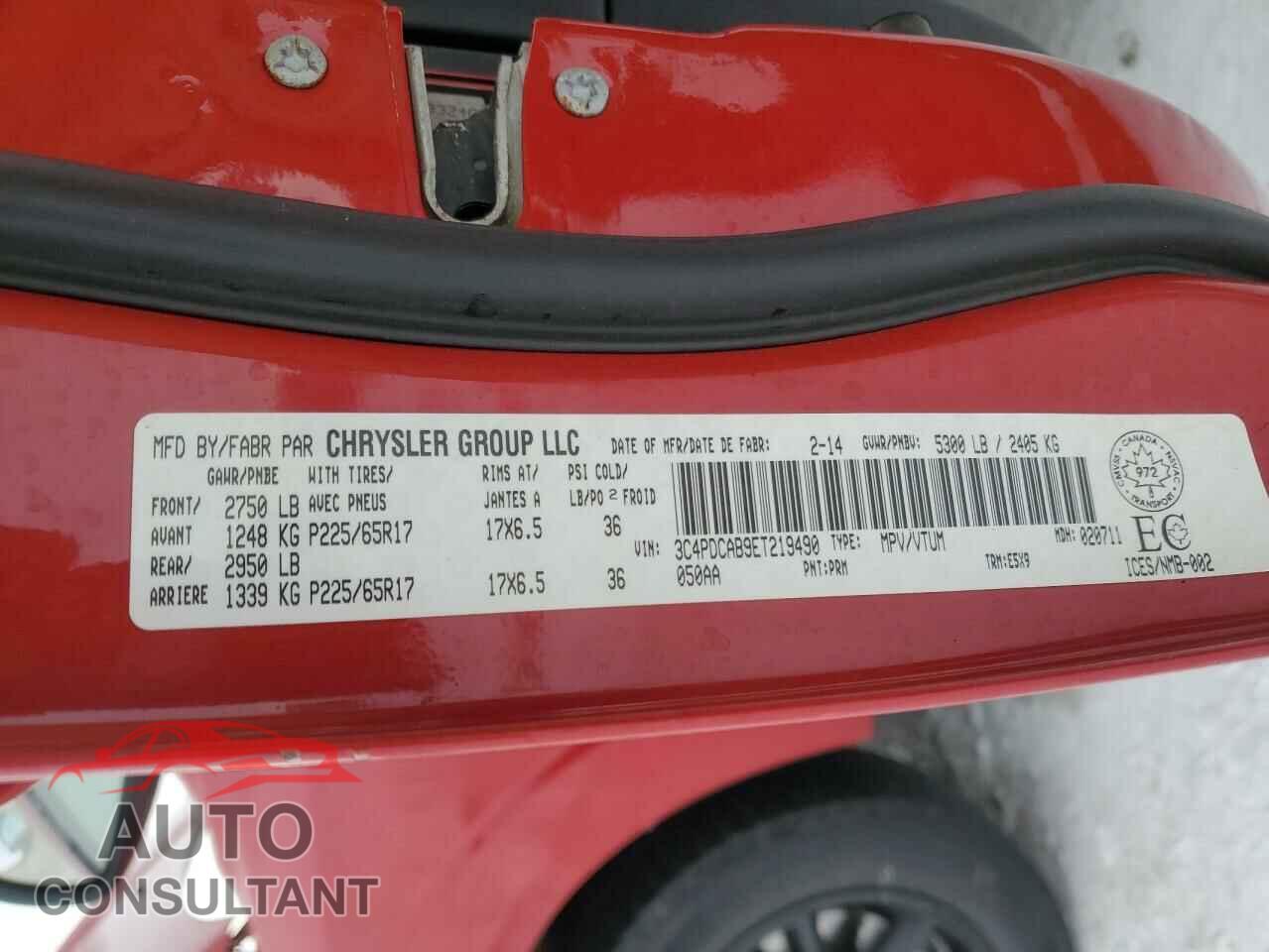 DODGE JOURNEY 2014 - 3C4PDCAB9ET219490
