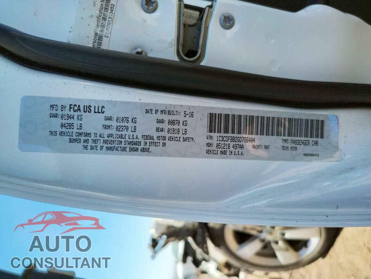 DODGE DART 2016 - 1C3CDFBB2GD766404