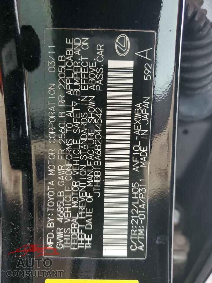 LEXUS HS 2011 - JTHBB1BA6B2044542