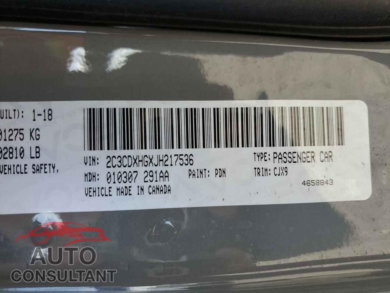 DODGE CHARGER 2018 - 2C3CDXHGXJH217536