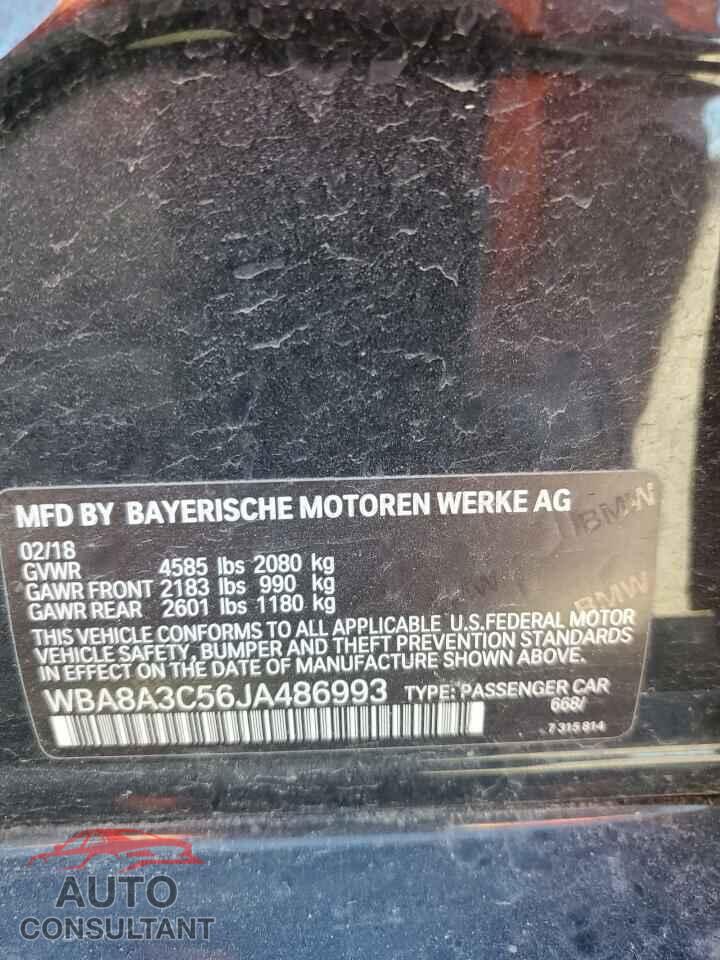 BMW 3 SERIES 2018 - WBA8A3C56JA486993