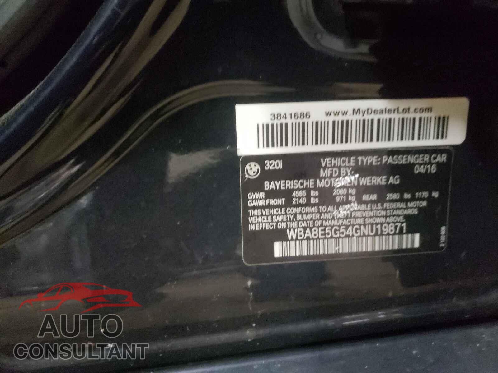 BMW 3 SERIES 2016 - WBA8E5G54GNU19871