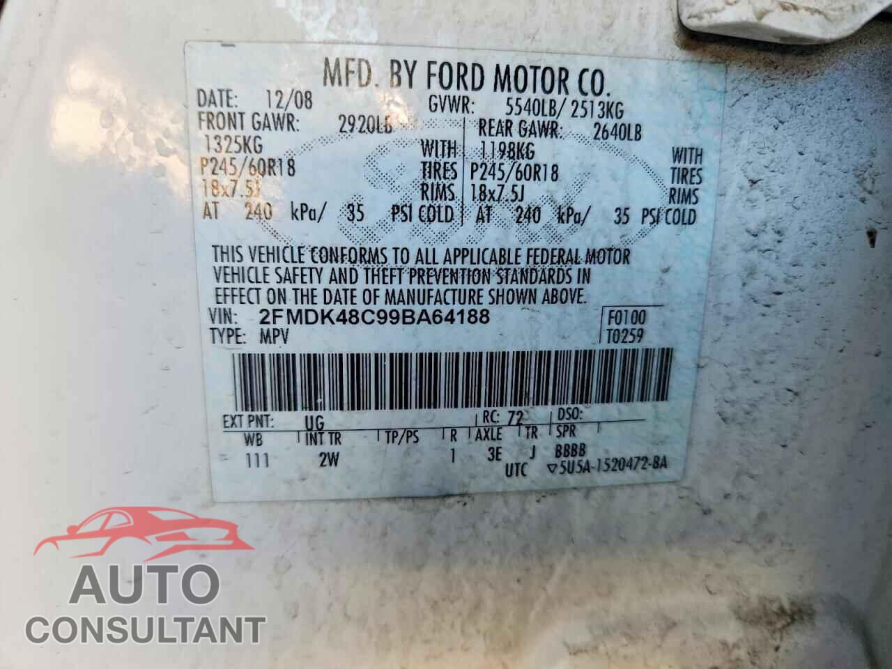 FORD EDGE 2009 - 2FMDK48C99BA64188