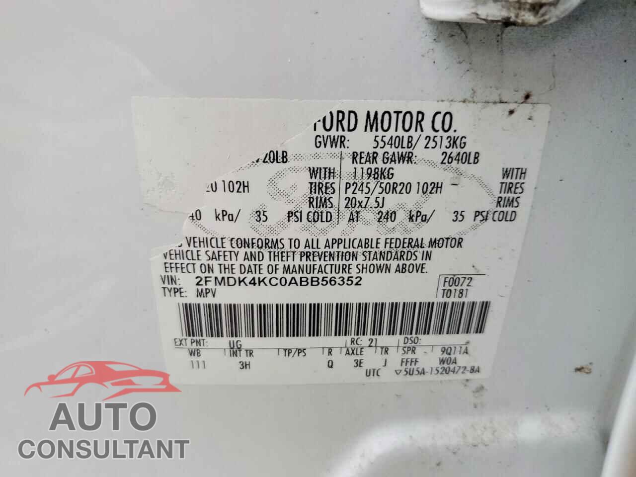 FORD EDGE 2010 - 2FMDK4KC0ABB56352