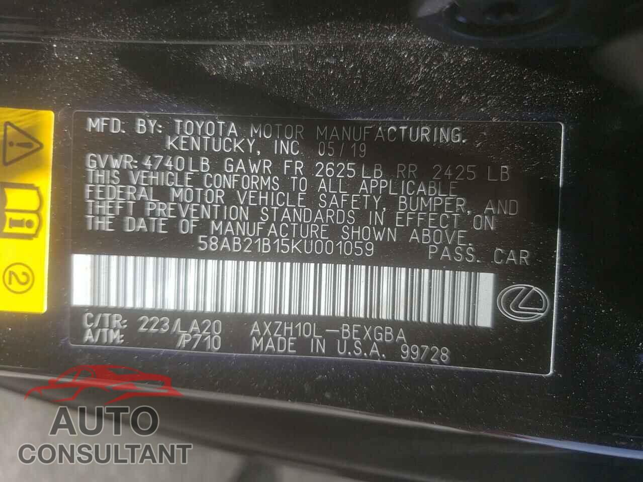 LEXUS ES300 2019 - 58AB21B15KU001059