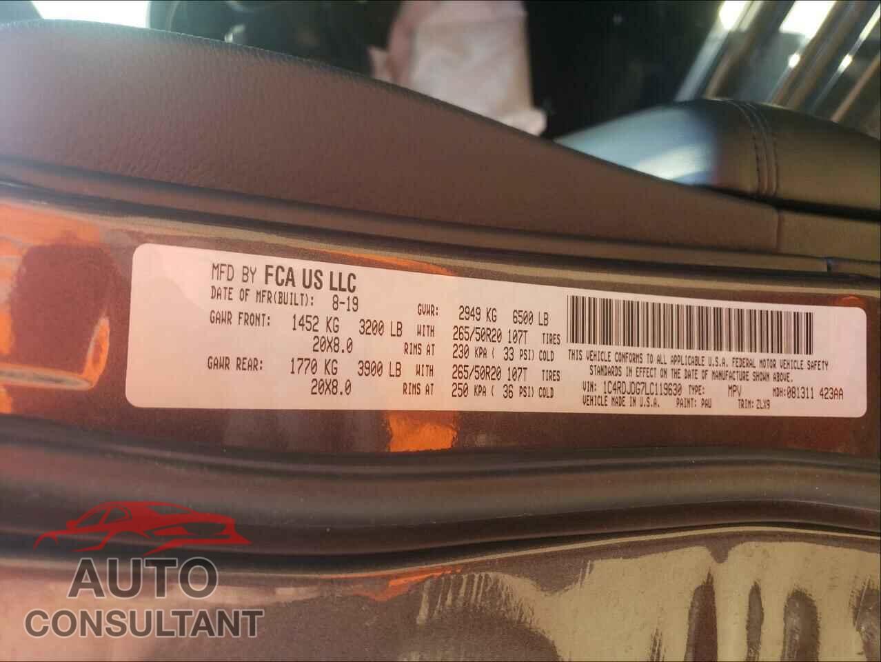 DODGE DURANGO 2020 - 1C4RDJDG7LC119630