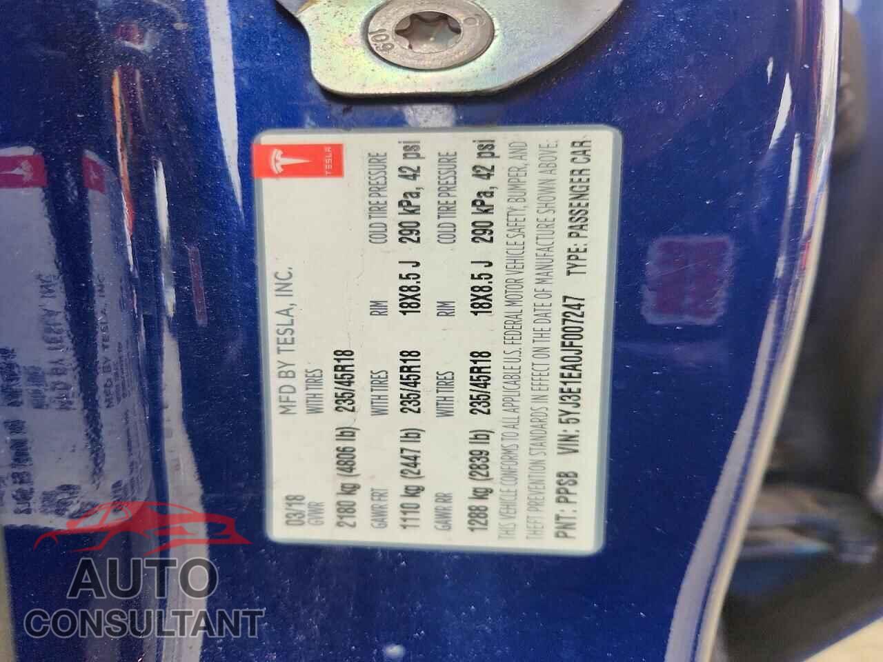 TESLA MODEL 3 2018 - 5YJ3E1EA0JF007247