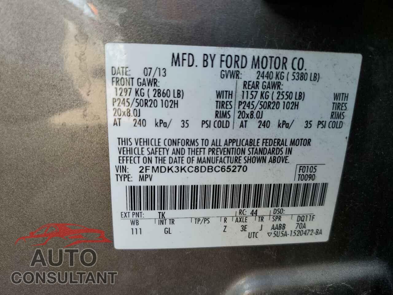 FORD EDGE 2013 - 2FMDK3KC8DBC65270