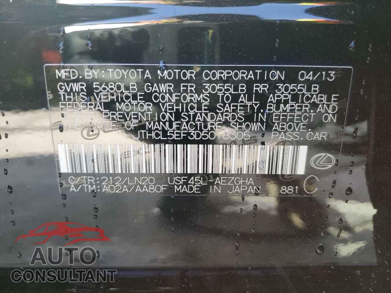 LEXUS LS460 2013 - JTHCL5EF3D5018305