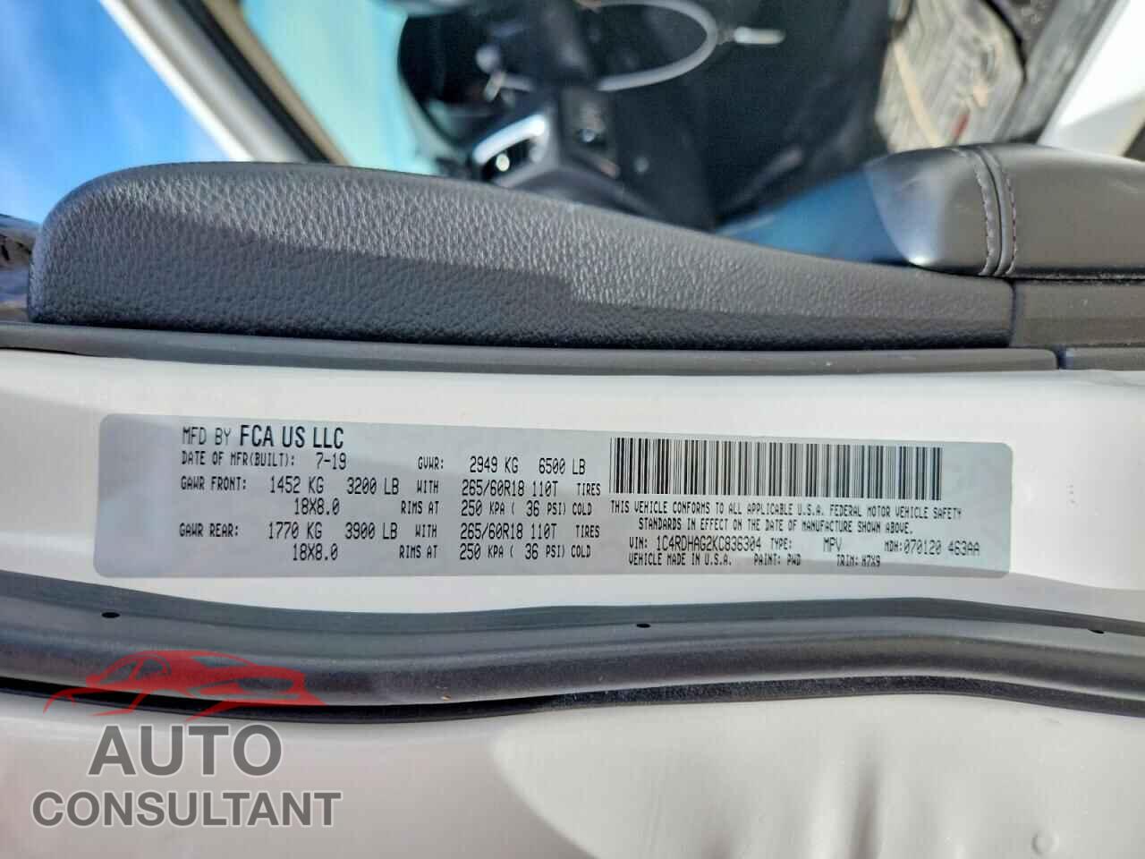 DODGE DURANGO 2019 - 1C4RDHAG2KC836304