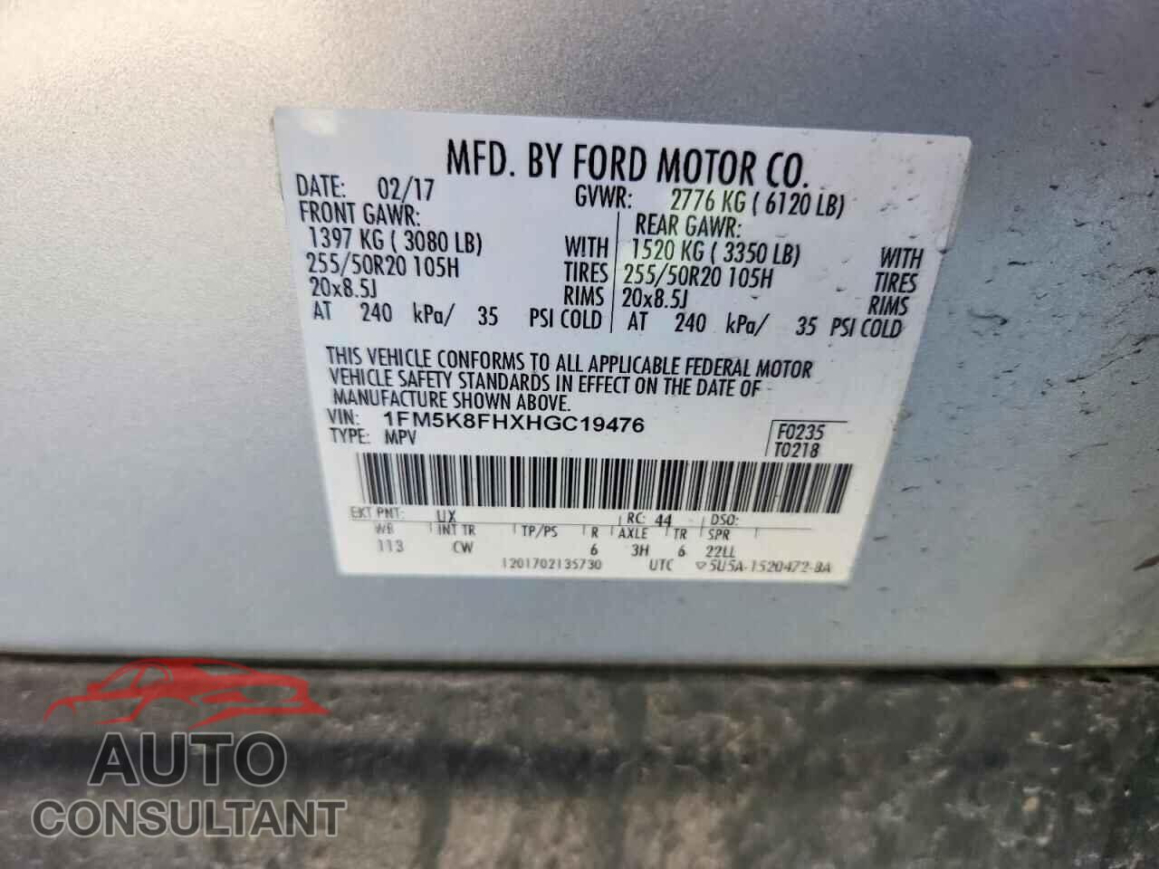 FORD EXPLORER 2017 - 1FM5K8FHXHGC19476