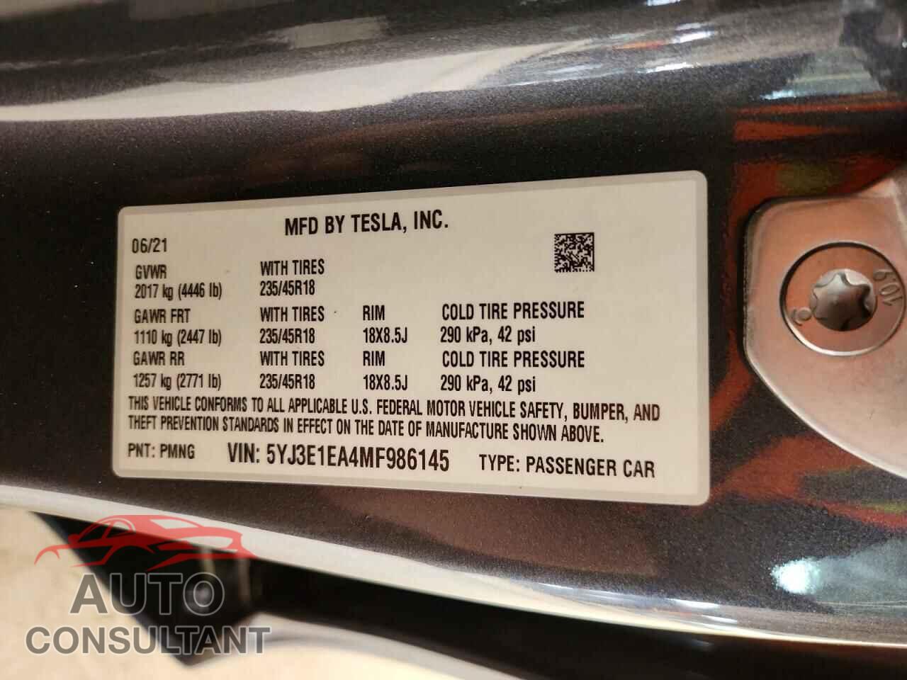 TESLA MODEL 3 2021 - 5YJ3E1EA4MF986145