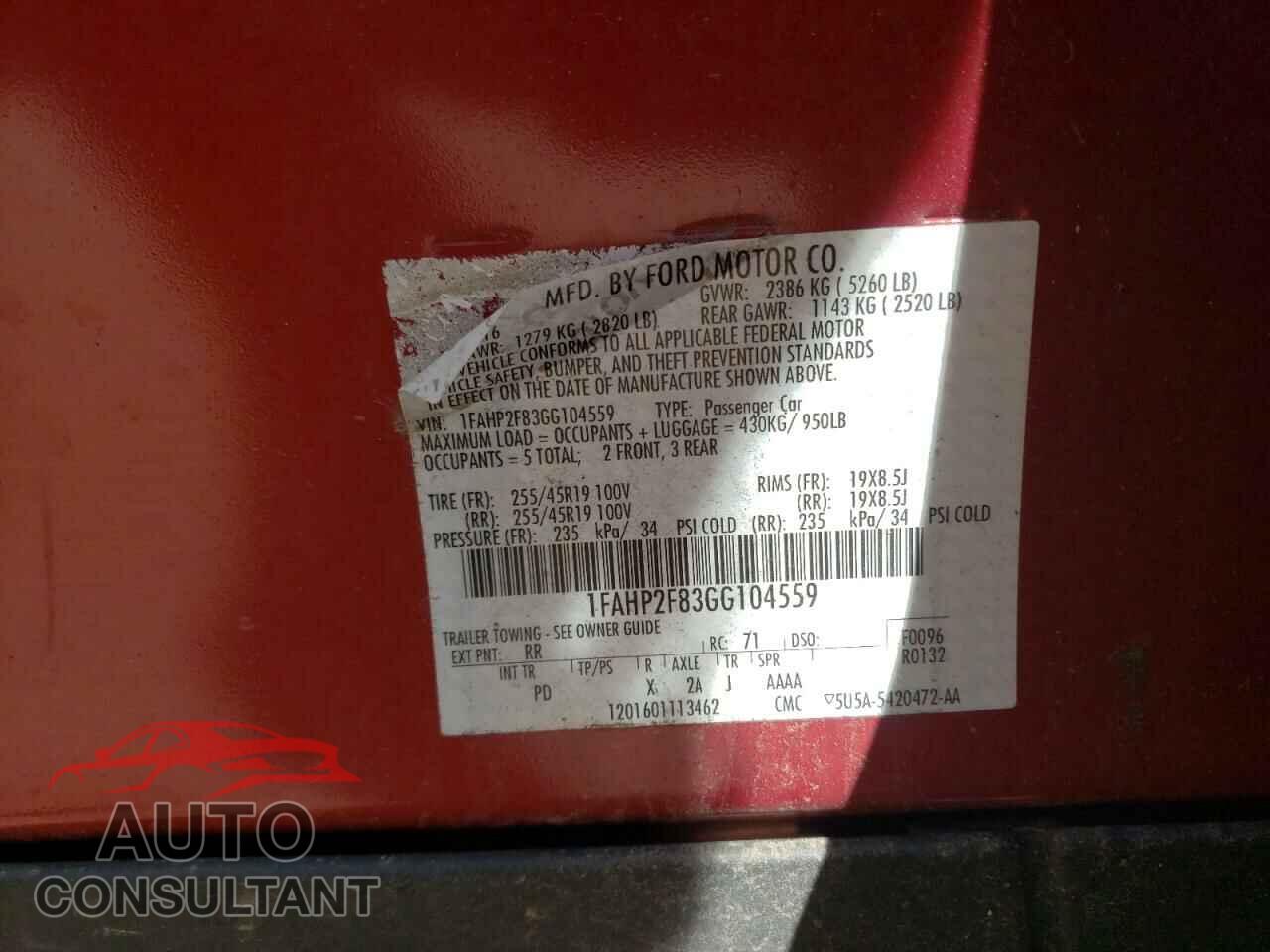 FORD TAURUS 2016 - 1FAHP2F83GG104559