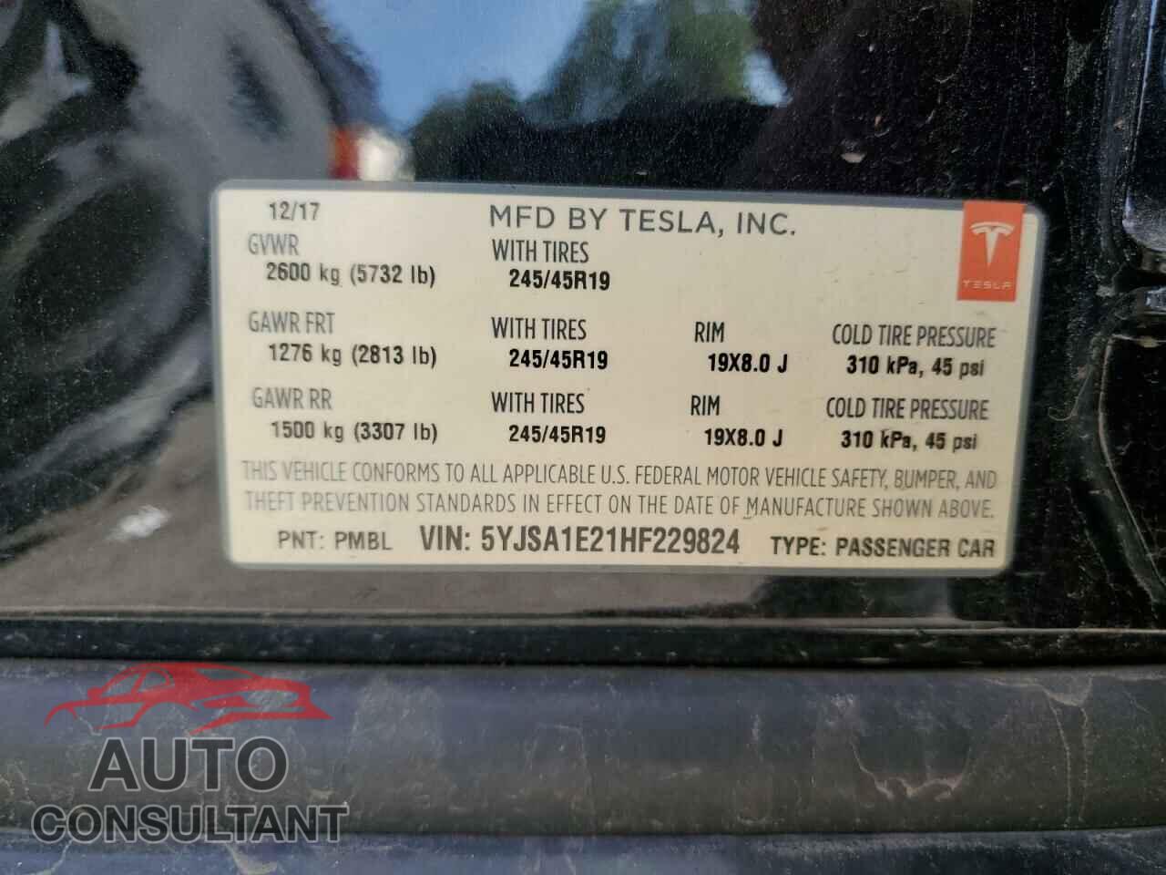 TESLA MODEL S 2017 - 5YJSA1E21HF229824