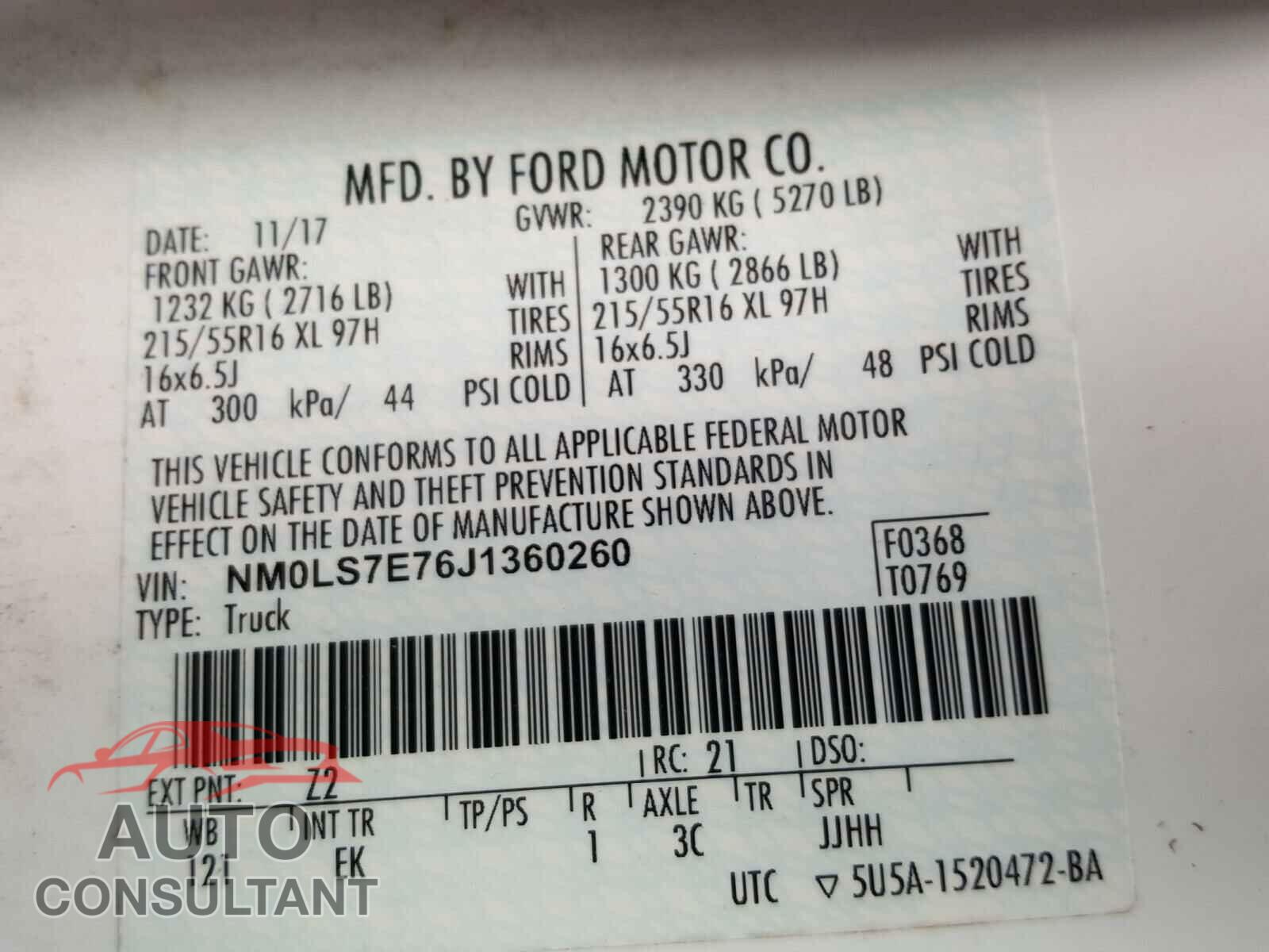 FORD TRANSIT CO 2018 - NM0LS7E76J1360260