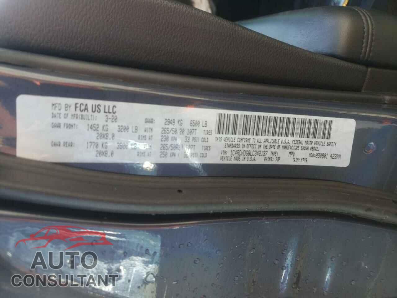 DODGE DURANGO 2020 - 1C4RDHDG8LC342137