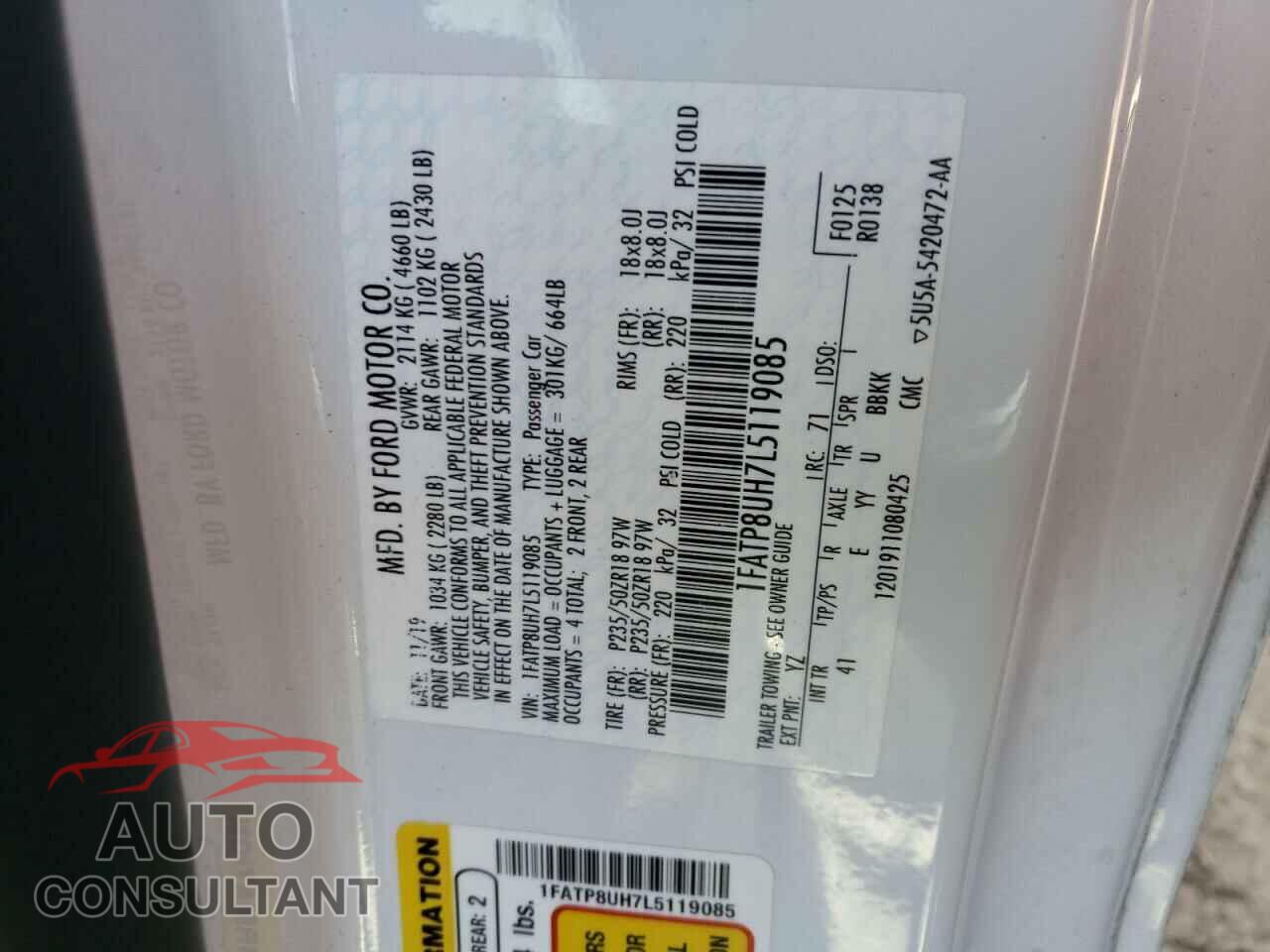 FORD MUSTANG 2020 - 1FATP8UH7L5119085