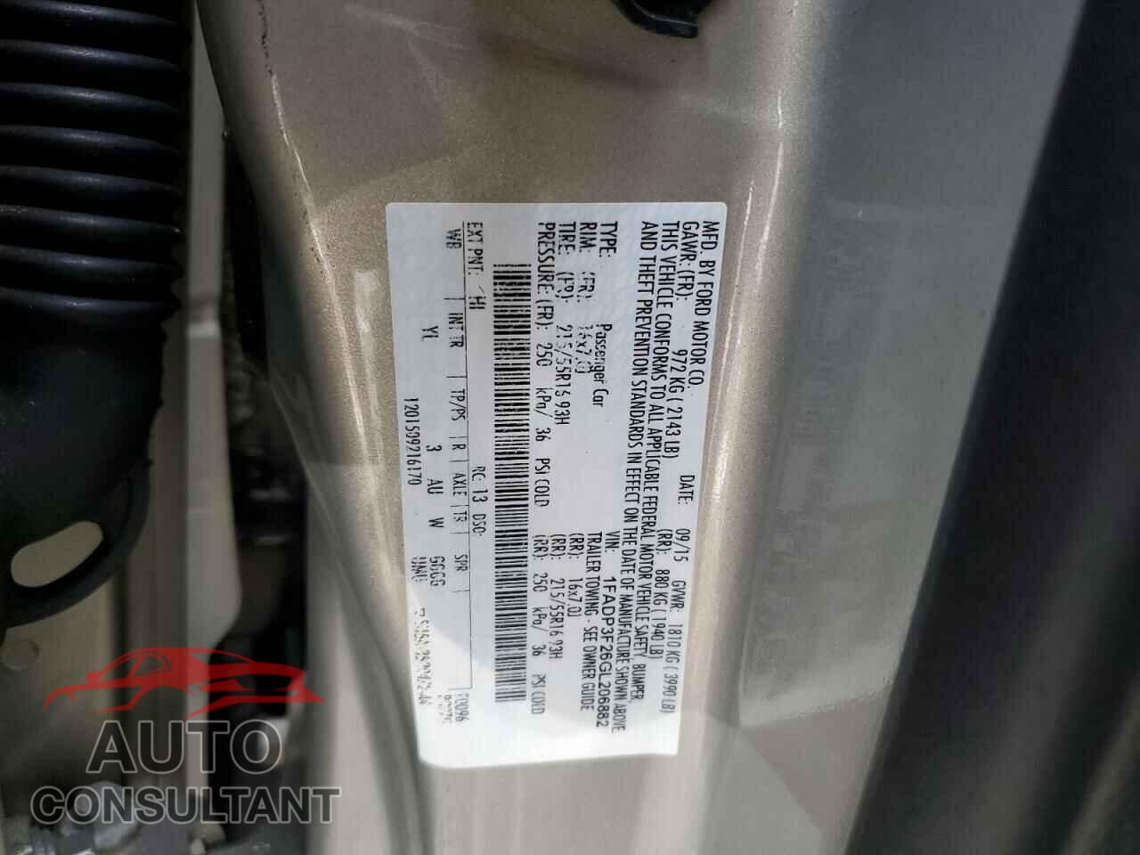 FORD FOCUS 2016 - 1FADP3F26GL206882