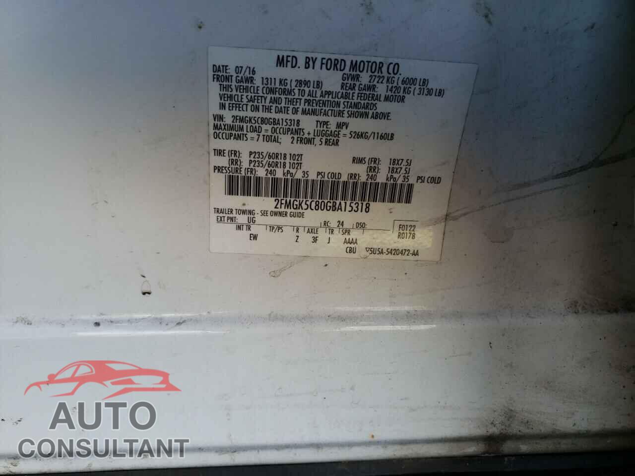 FORD FLEX 2016 - 2FMGK5C80GBA15318