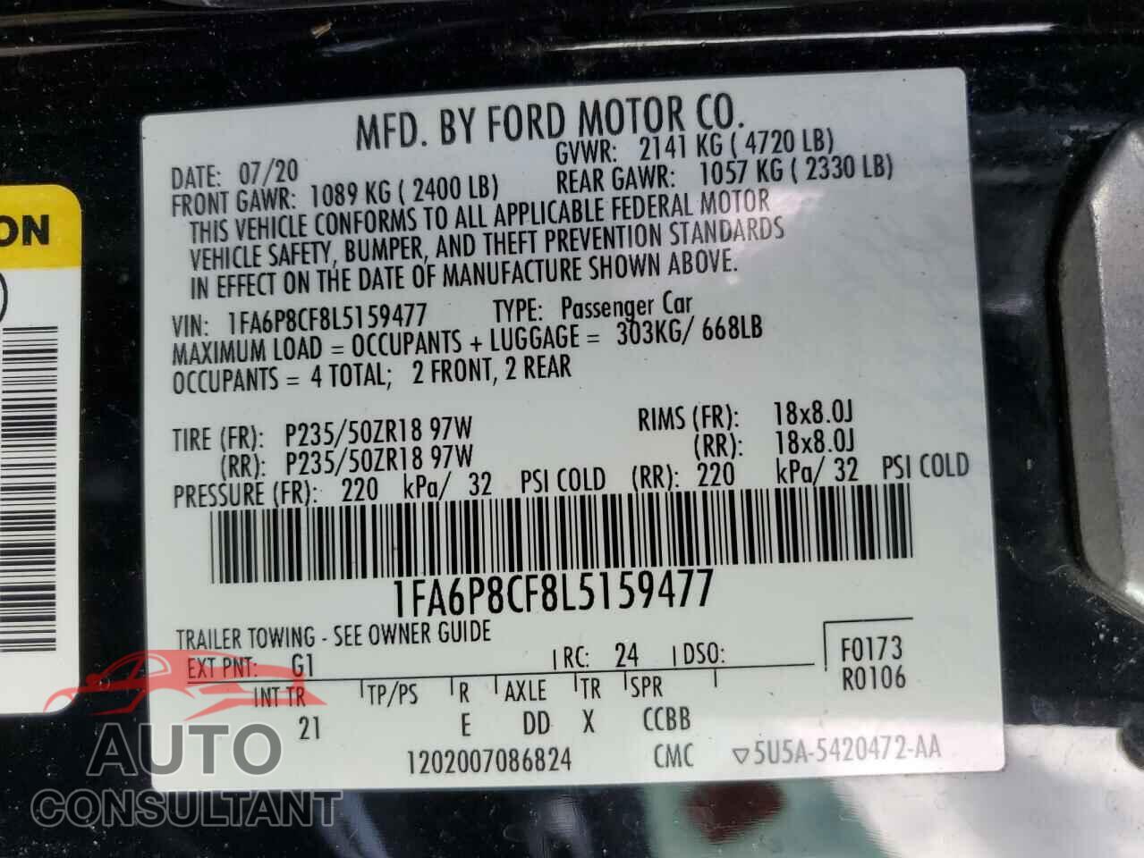 FORD MUSTANG 2020 - 1FA6P8CF8L5159477