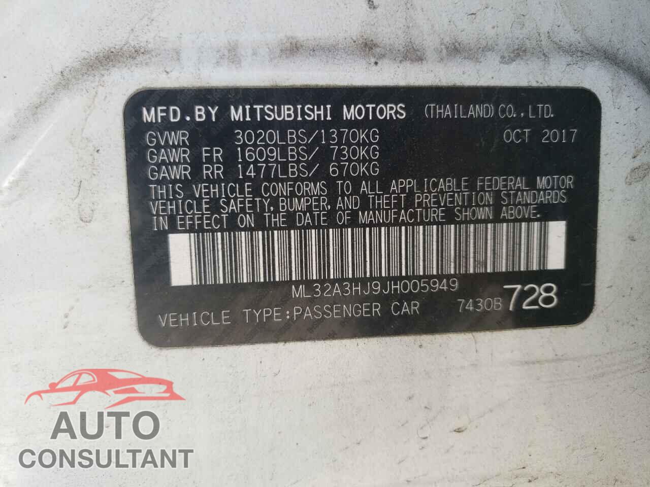 MITSUBISHI MIRAGE 2018 - ML32A3HJ9JH005949