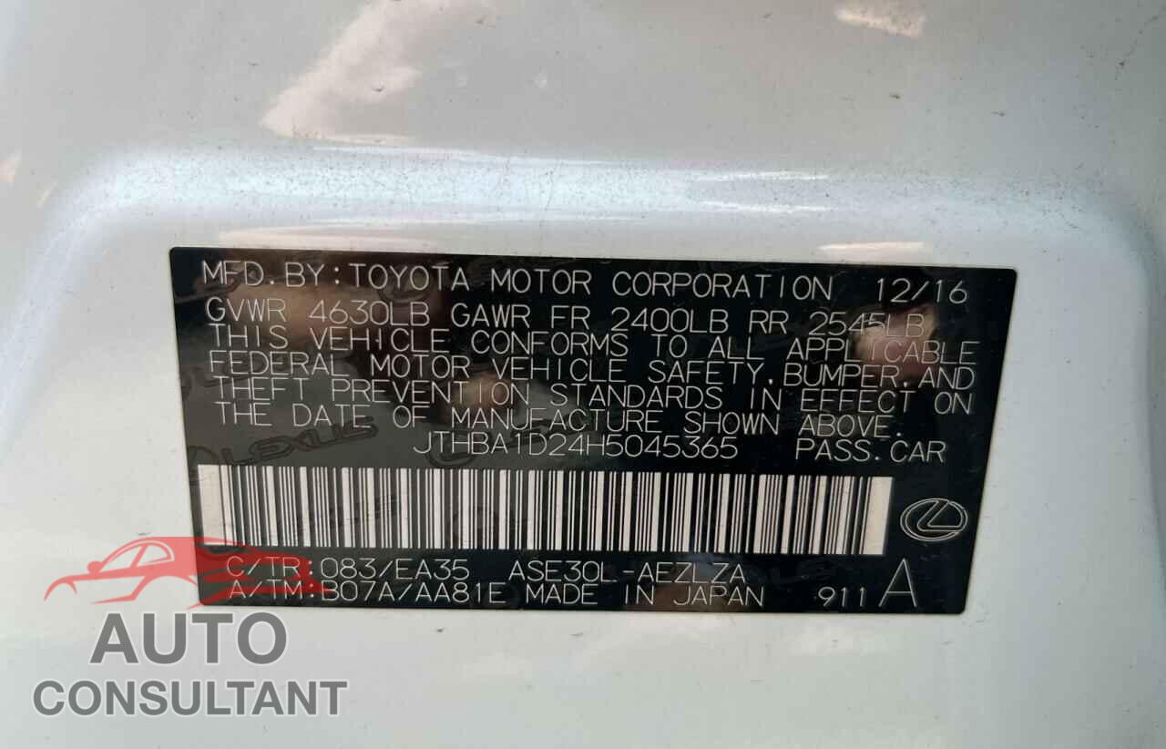 LEXUS IS 2017 - JTHBA1D24H5045365