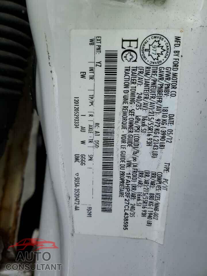 FORD FOCUS 2012 - 1FAHP3F27CL438595