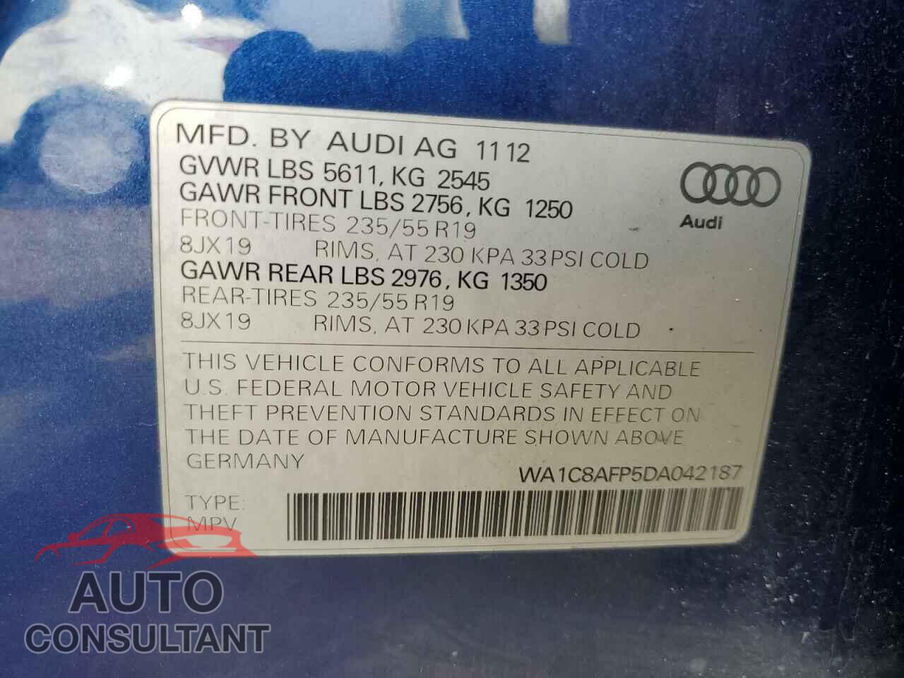 AUDI Q5 2013 - WA1C8AFP5DA042187