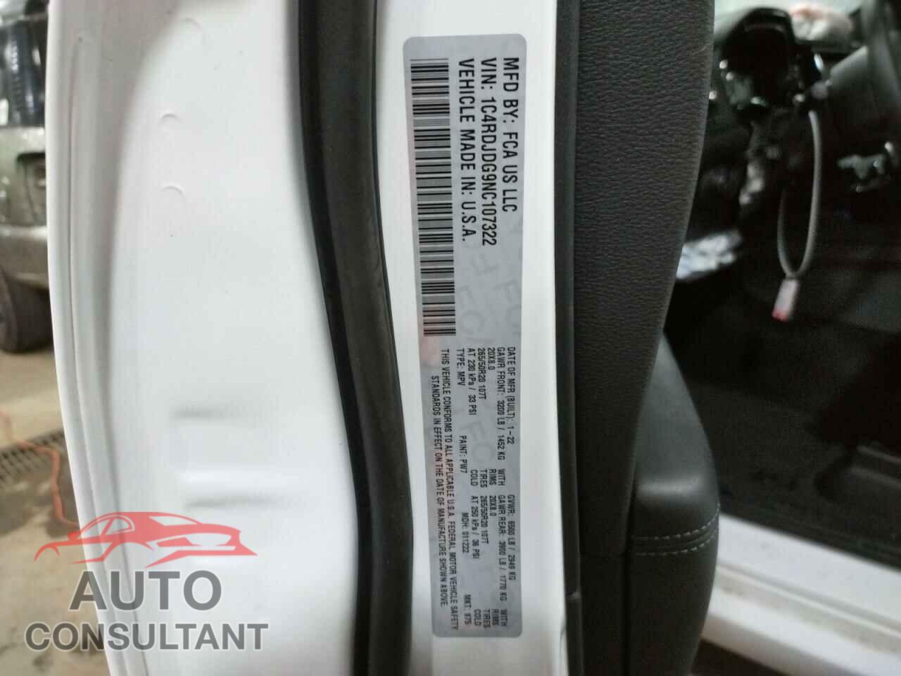 DODGE DURANGO 2022 - 1C4RDJDG9NC107322
