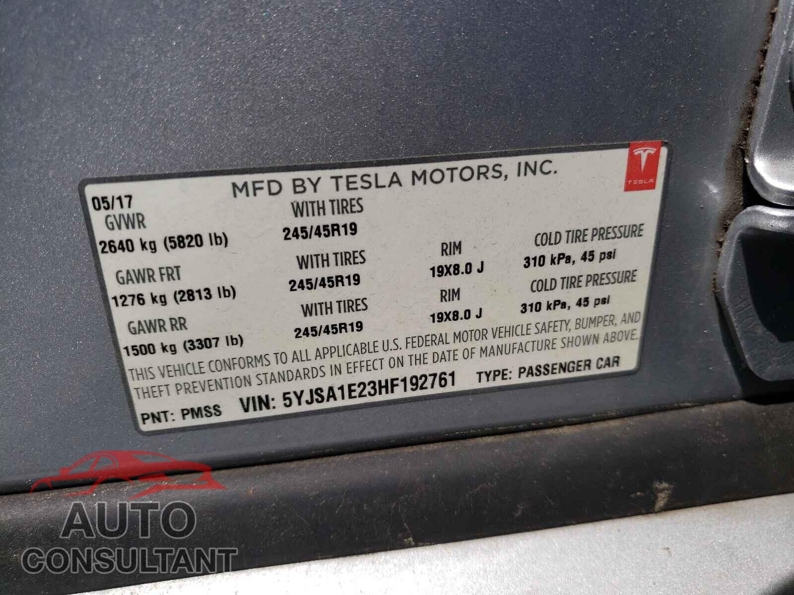 TESLA MODEL S 2017 - 5YJSA1E23HF192761