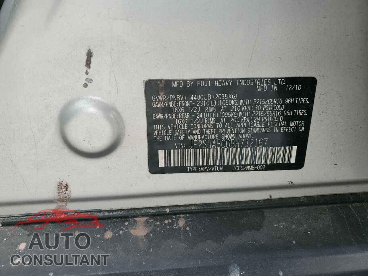 SUBARU FORESTER 2011 - JF2SHABC6BH732167