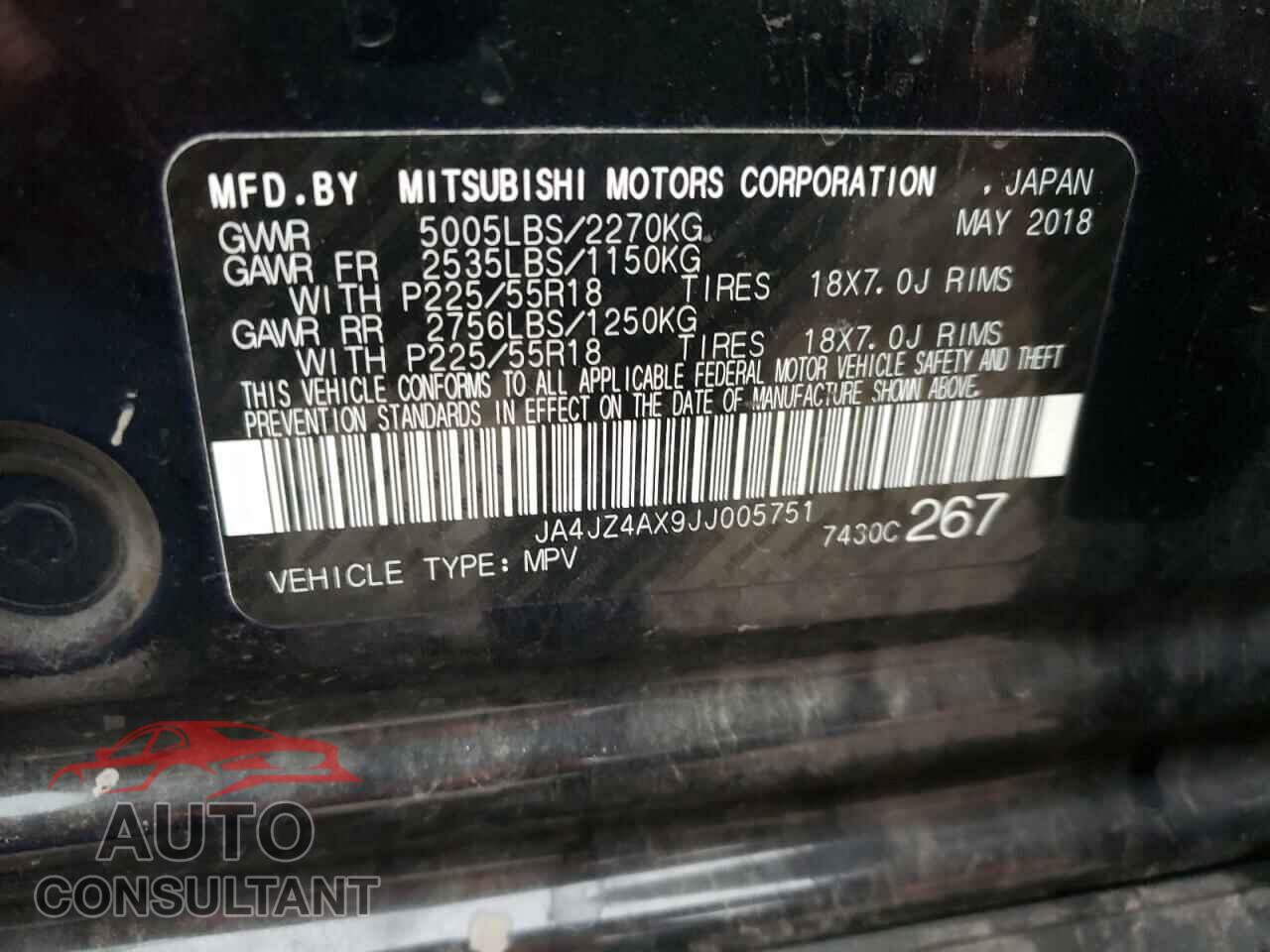MITSUBISHI OUTLANDER 2018 - JA4JZ4AX9JJ005751