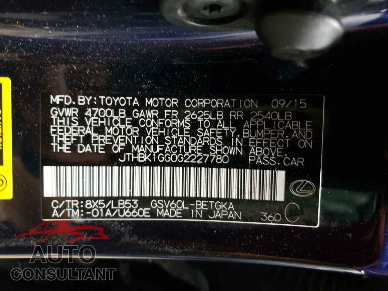 LEXUS ES350 2016 - JTHBK1GG0G2227780