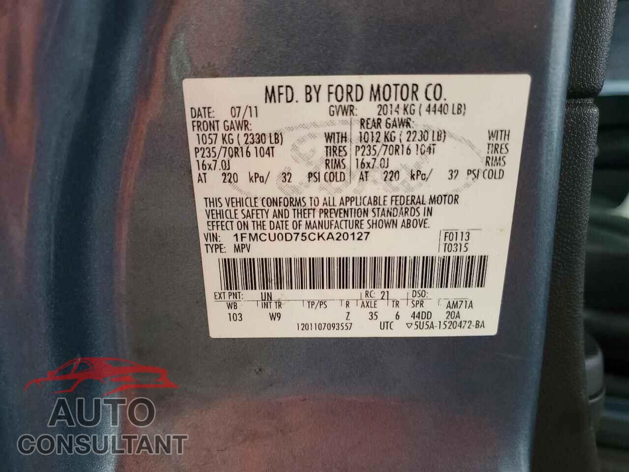 FORD ESCAPE 2012 - 1FMCU0D75CKA20127