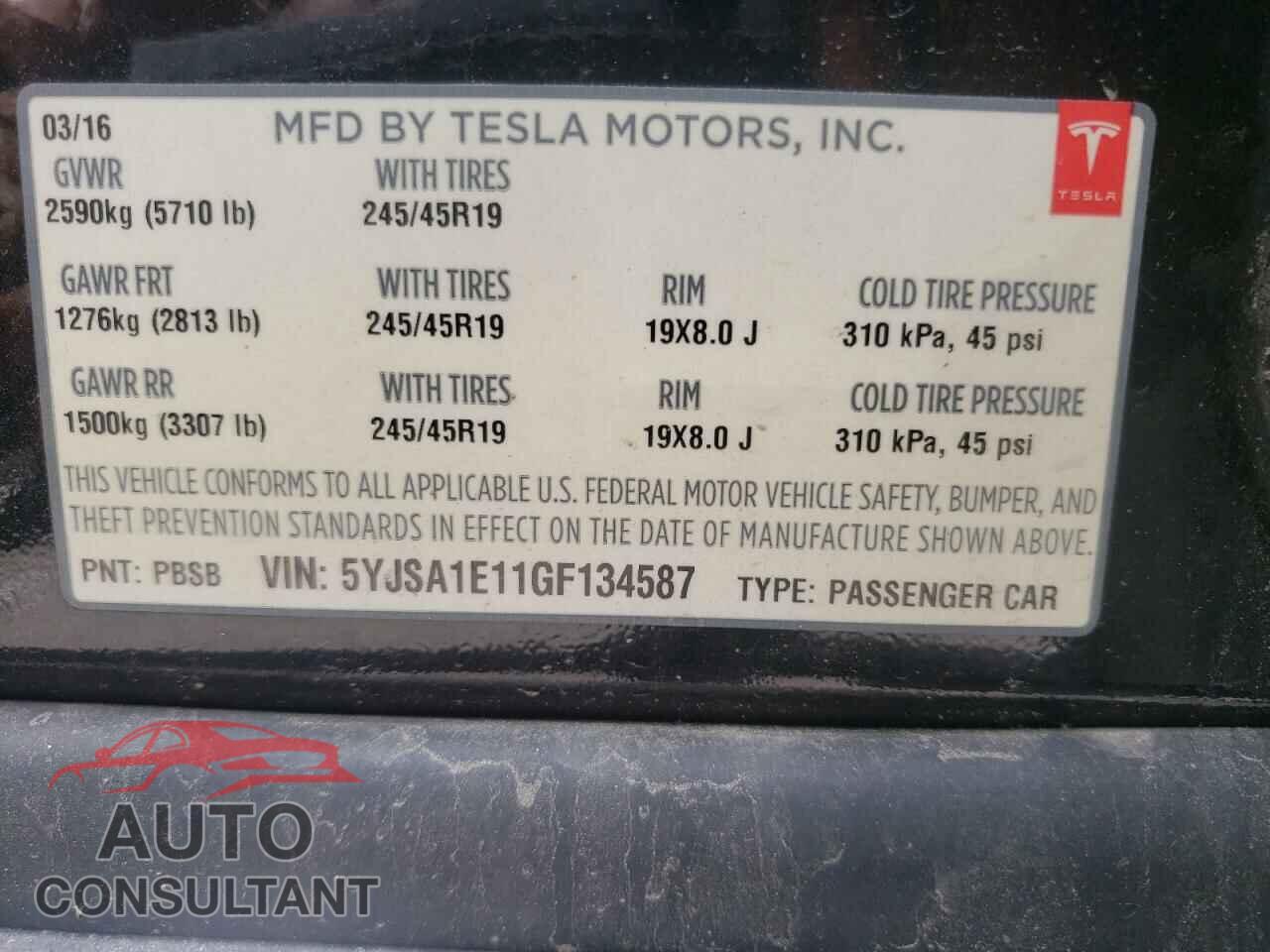 TESLA MODEL S 2016 - 5YJSA1E11GF134587