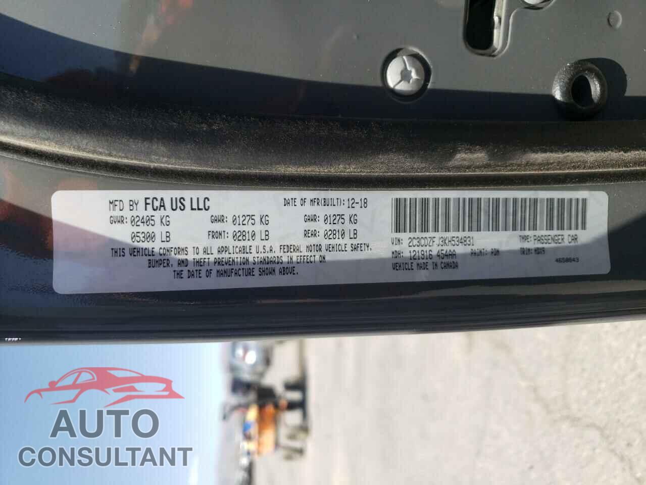 DODGE CHALLENGER 2019 - 2C3CDZFJ3KH534831
