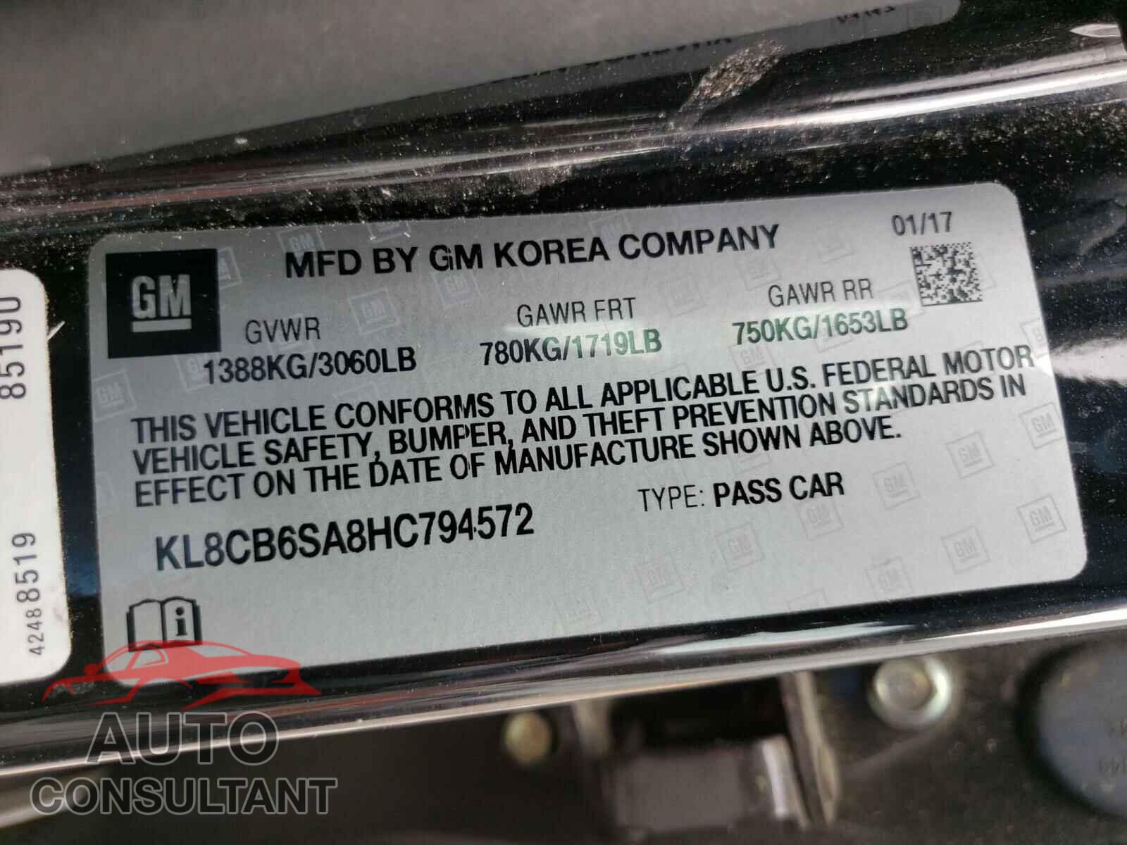 CHEVROLET SPARK 2017 - KL8CB6SA8HC794572