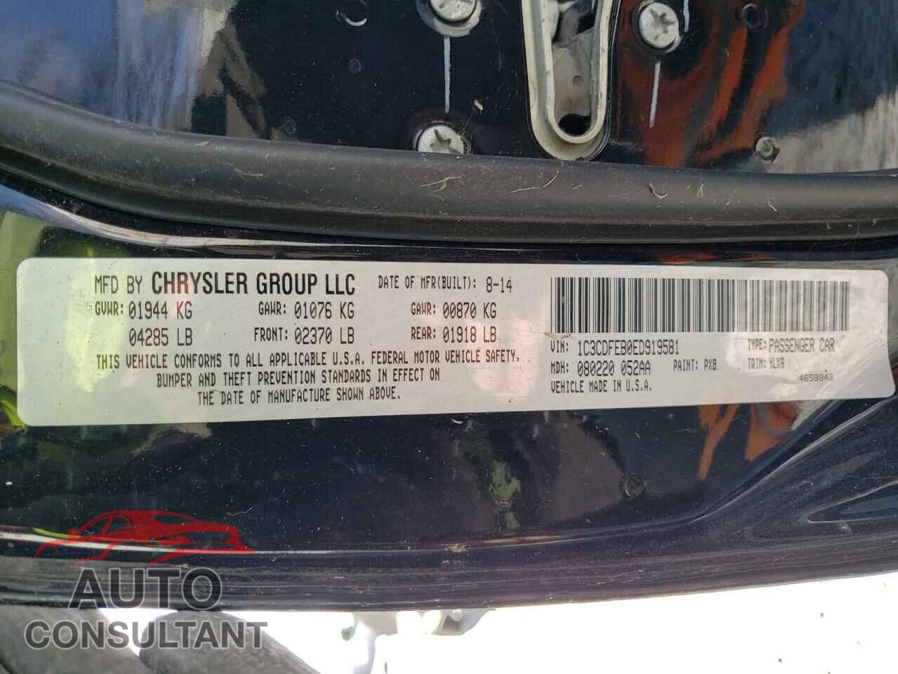 DODGE DART 2014 - 1C3CDFEB0ED919581