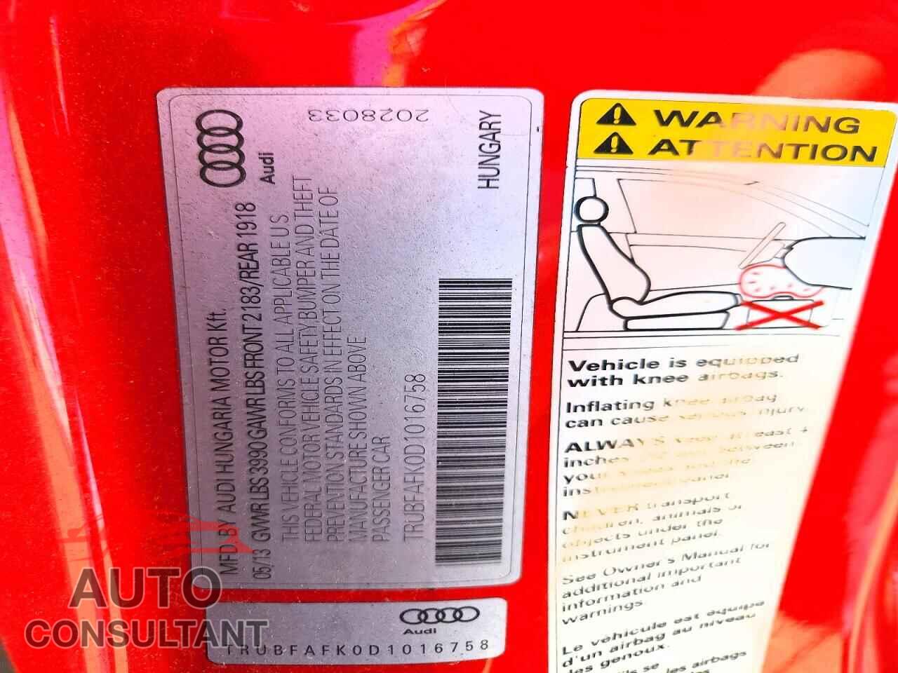 AUDI TT 2013 - TRUBFAFK0D1016758