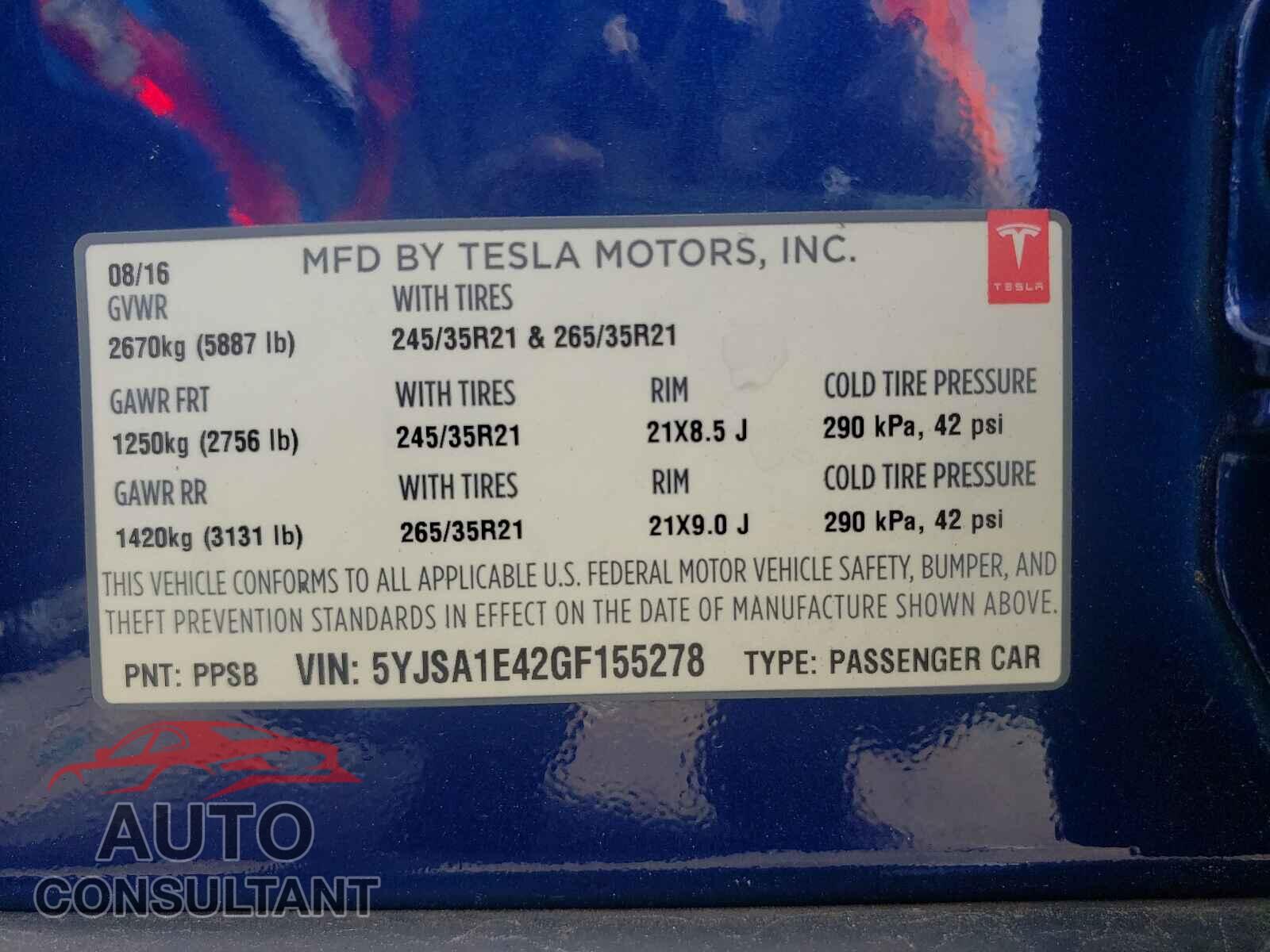 TESLA MODEL S 2016 - 5YJSA1E42GF155278