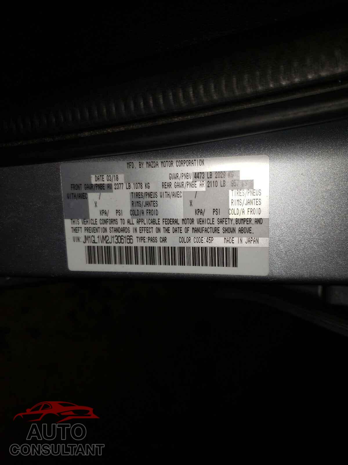 MAZDA 6 2018 - JM1GL1VM2J1306166