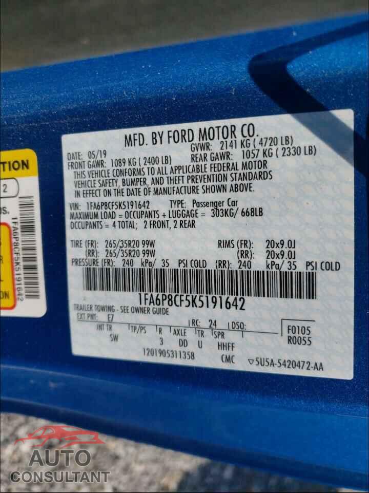 FORD MUSTANG 2019 - 1FA6P8CF5K5191642